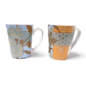 Wooster & Prince Set of 2 Ceramic Porcelain Mugs Blue Paisley Coffee Mug Tea Cup